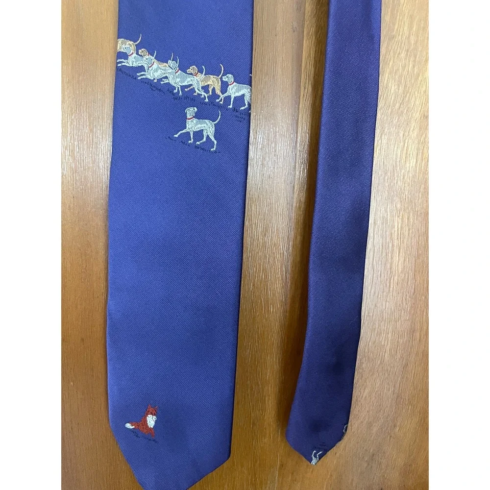 Vintage Perry Ellis Handmade Necktie Embroidered Silk‎ Fox Hunt Dark Academia
